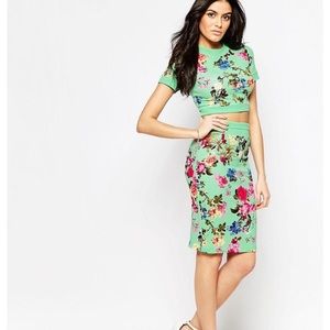 Two Piece Floral Dress / Crop and Skirt Separates